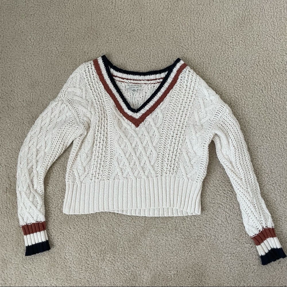 white with stripes american eagle sweater